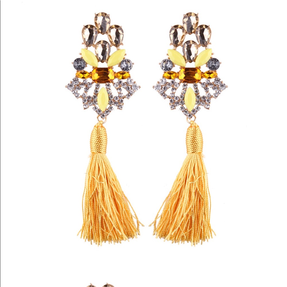 Yellow Stunning Royalty Long Tassel Earrings